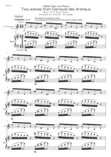 Free Sheet Music Mallet Solo And Piano Two Scenes From Carnaval Des Animaux