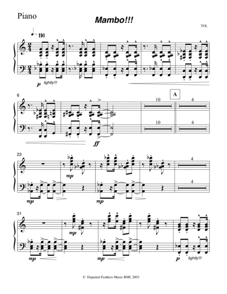 Mambo Piano Part Sheet Music