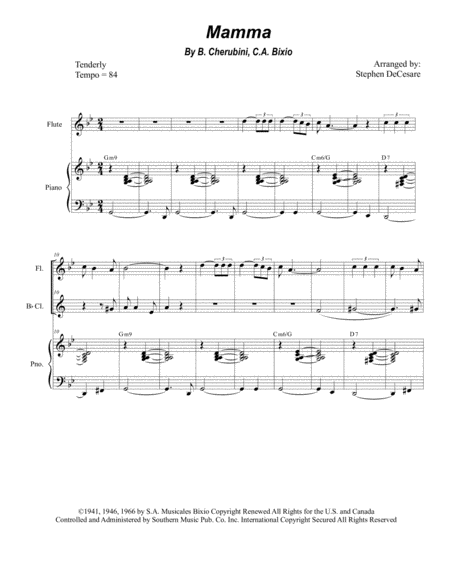 Free Sheet Music Mamma Duet For Flute And Bb Clarinet