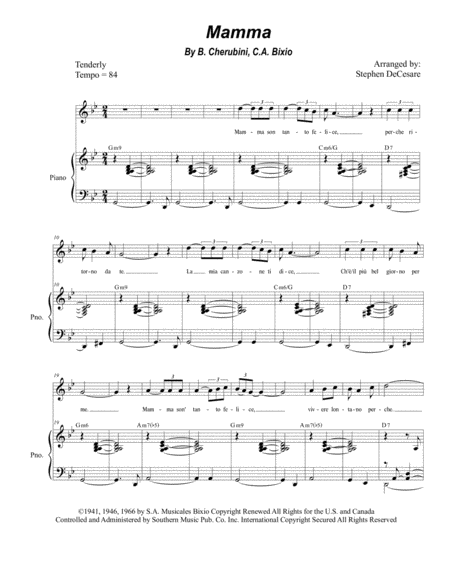 Free Sheet Music Mamma For High Voice