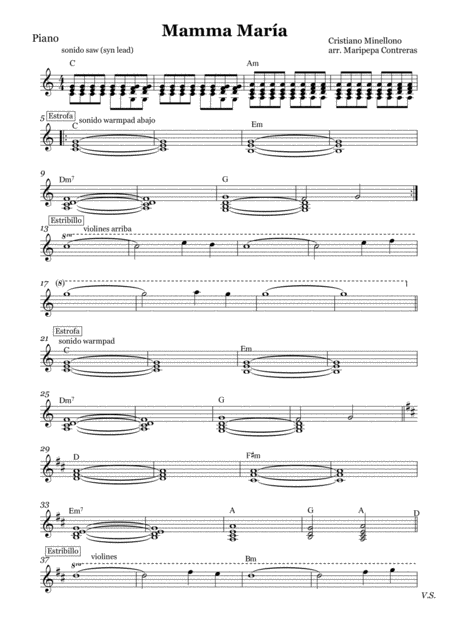 Mamma Maria Piano Part Sheet Music