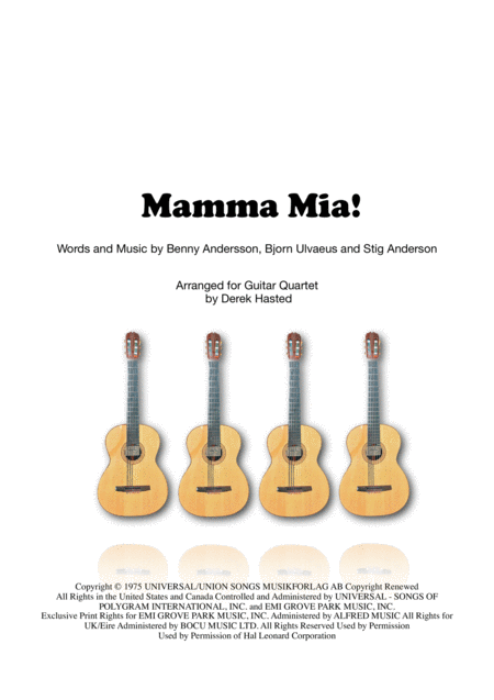 Mamma Mia 4 Guitars Or Large Ensemble Sheet Music