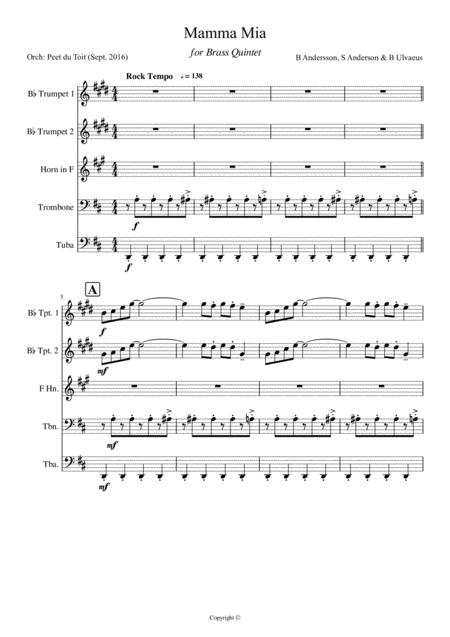 Free Sheet Music Mamma Mia Abba