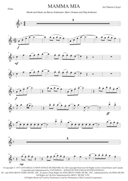 Free Sheet Music Mamma Mia Woodwind Quintet