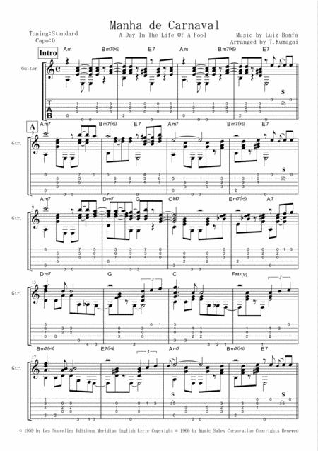 Manha De Carnaval Black Orpheus Fingerstyle Guitar Sheet Music