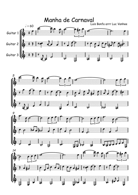 Manha Do Carnaval Guitar Trio Score Parts Sheet Music