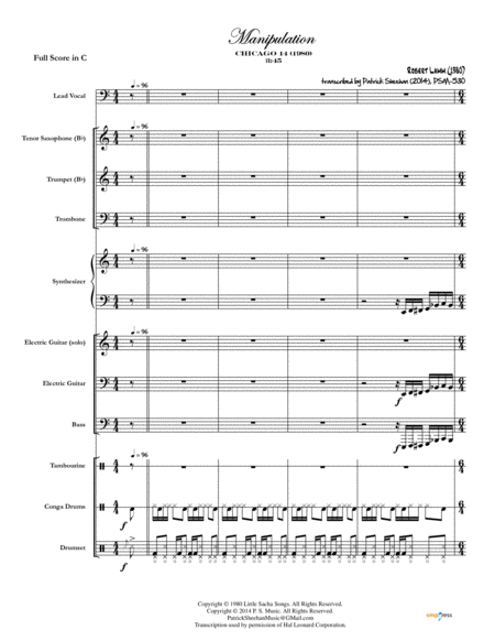 Free Sheet Music Manipulation Chicago Full Score Set Of Parts