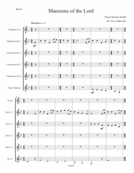 Free Sheet Music Mansions Of The Lord Arranged For Clarinet Choir