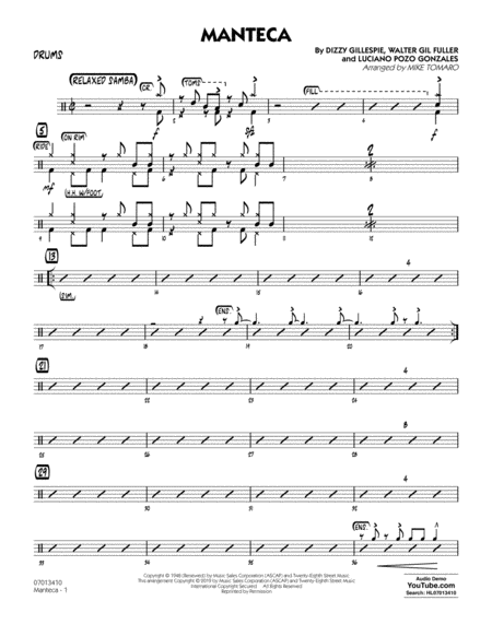 Manteca Arr Mike Tomaro Drums Sheet Music