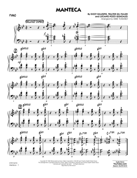 Manteca Arr Mike Tomaro Piano Sheet Music