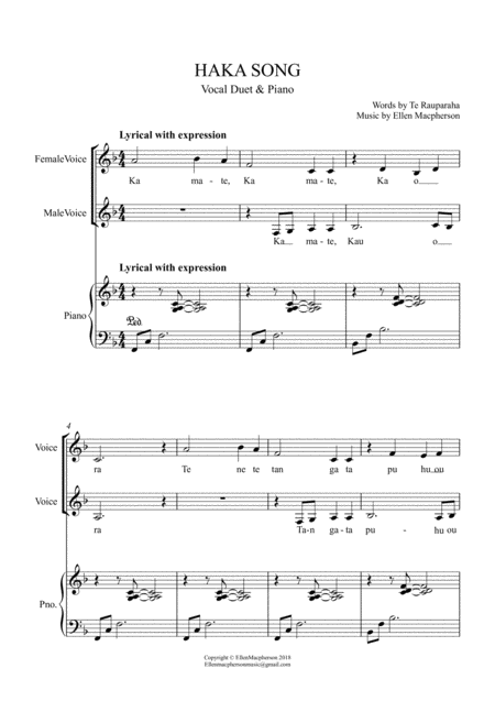 Free Sheet Music Maori Haka Song Vocal Duet