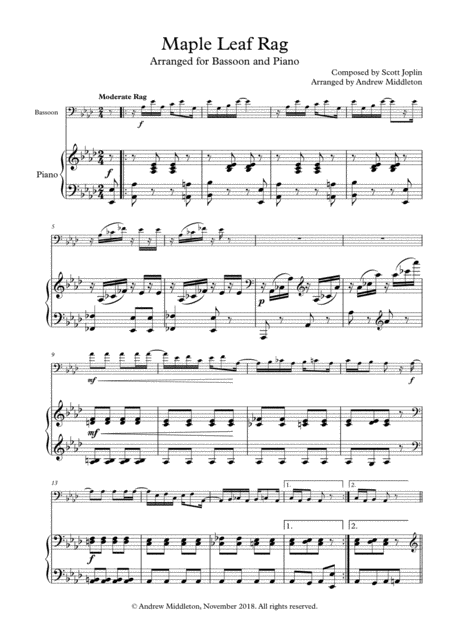 Maple Leaf Rag For Bassoon And Piano Sheet Music