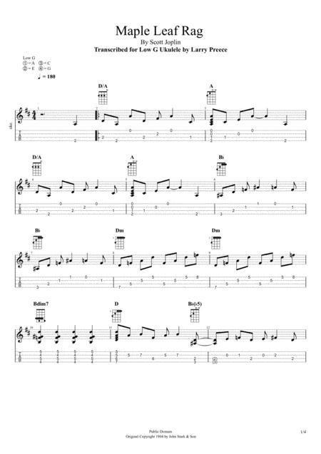 Free Sheet Music Maple Leaf Rag For Low G Fingerstyle Ukulele