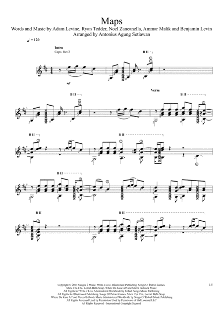 Maps Solo Guitar Score Sheet Music