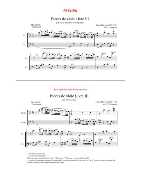 Marais Prelude For 2 Cellos Sheet Music