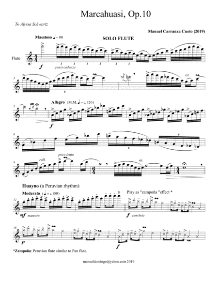 Free Sheet Music Marcahuasi Op 10 For Solo Flute