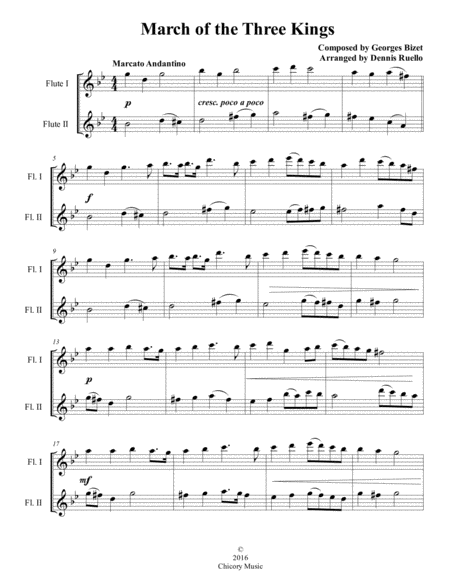 Free Sheet Music March Of The Three Kings Flute Duet Intermediate