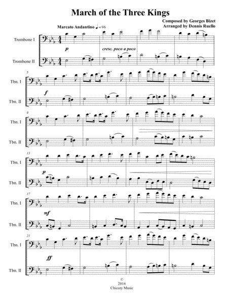 March Of The Three Kings Trombone Duet Advanced Intermediate Sheet Music