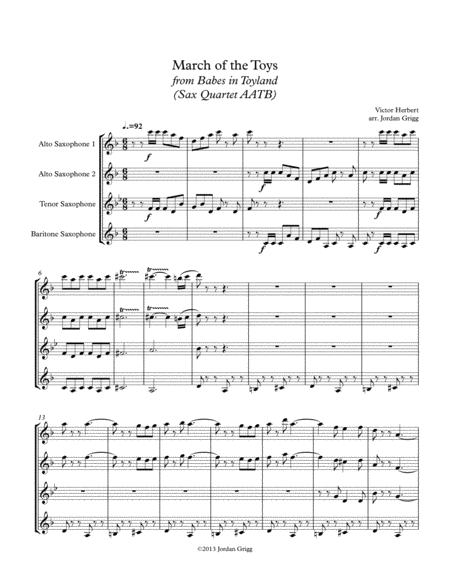 Free Sheet Music March Of The Toys From Babes In Toyland Sax Quartet Aatb