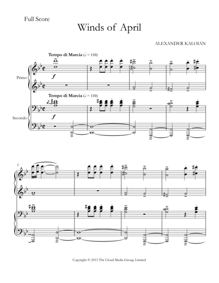 March Winds Of April 2013 For Piano Four Hands Sheet Music