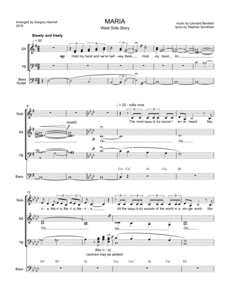 Maria From West Side Story For Solo Choir And Bass Sheet Music