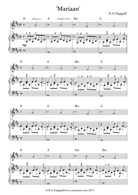 Free Sheet Music Mariaan Piano Solo