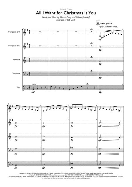 Free Sheet Music Mariah Carey All I Want For Christmas Is You For Brass Quintet New And Improved Arrangement