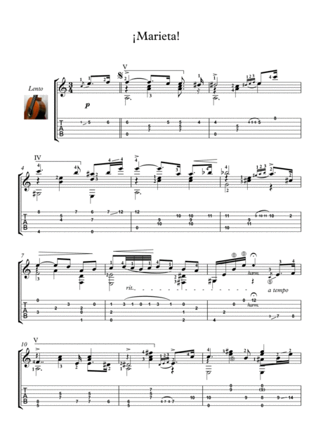 Marieta By Tarrega Guitar Solo Sheet Music