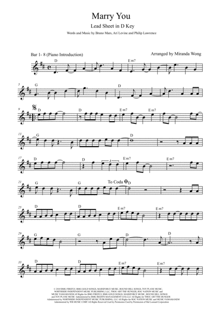 Marry You Alto Or Baritone Saxophone Solo Sheet Music