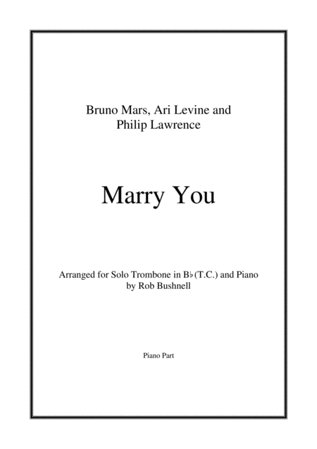 Marry You Bruno Mars Solo Trombone Treble Clef And Piano Sheet Music