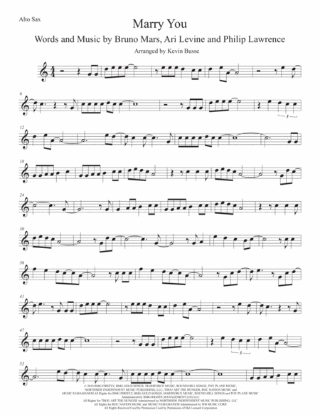 Marry You Easy Key Of C Alto Sax Sheet Music