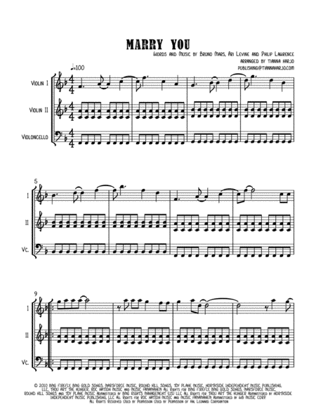 Marry You String Trio 2 Violins And Cello Sheet Music