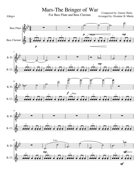 Mars The Bringer Of War For Bass Flute And Bass Clarinet Sheet Music