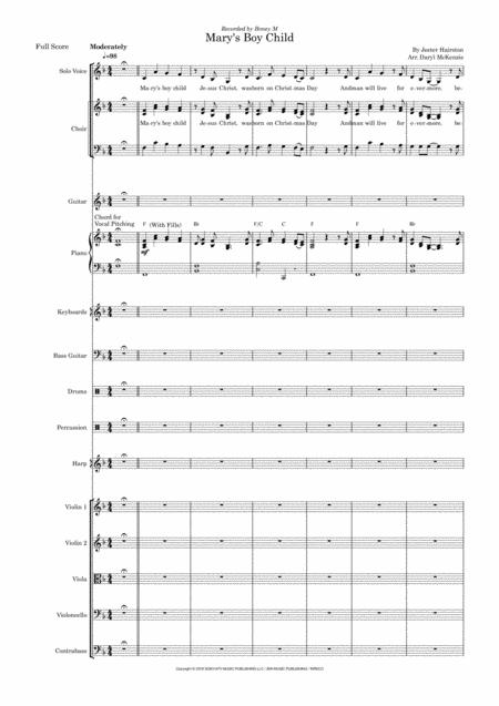 Free Sheet Music Mary Boy Child Boney M Vocal With Choir Strings And Rhythm Section Key Of F