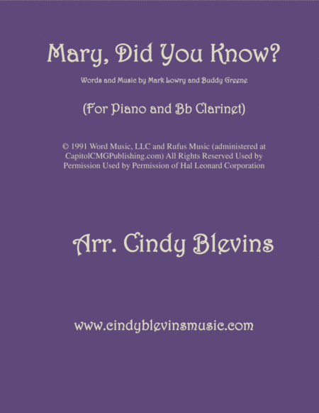 Mary Did You Know Arranged For Piano And Bb Clarinet Sheet Music