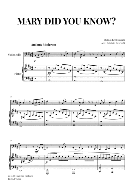 Free Sheet Music Mary Did You Know For Cello And Piano