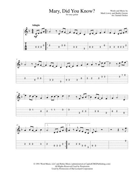 Free Sheet Music Mary Did You Know For Easy Guitar With Tab