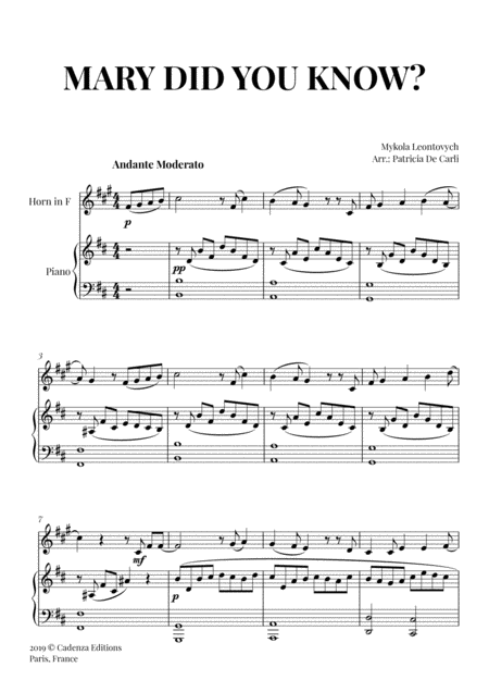 Free Sheet Music Mary Did You Know For French Horn And Piano