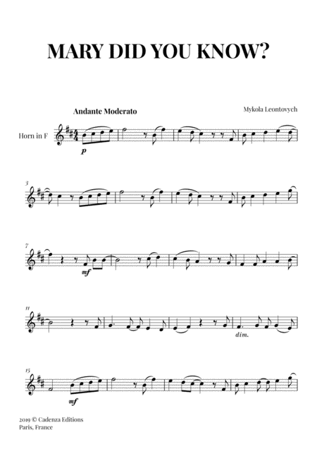 Mary Did You Know For French Horn Sheet Music