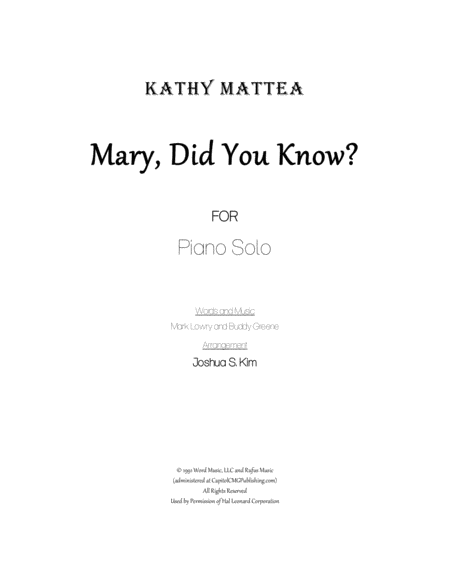 Mary Did You Know For Piano Solo Sheet Music