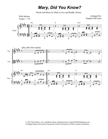 Free Sheet Music Mary Did You Know For String Trio