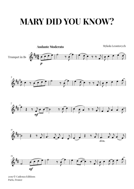 Free Sheet Music Mary Did You Know For Trumpet