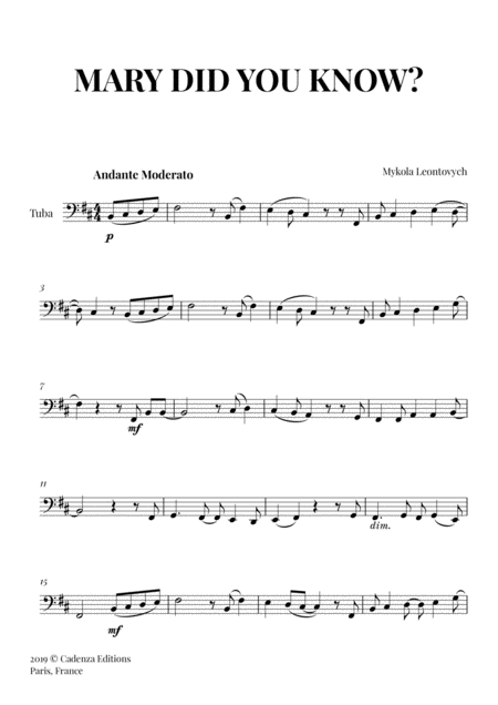 Mary Did You Know For Tuba Sheet Music