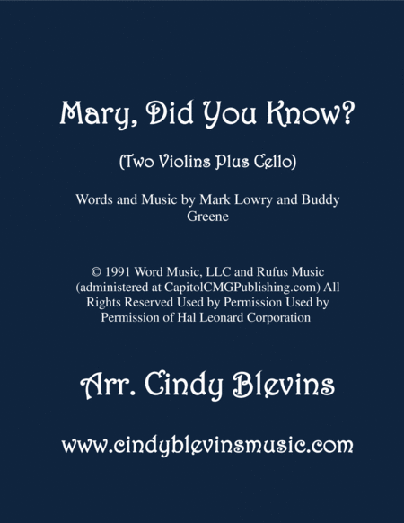 Free Sheet Music Mary Did You Know For Two Violins And Cello