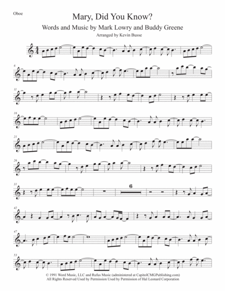 Free Sheet Music Mary Did You Know Original Key Oboe