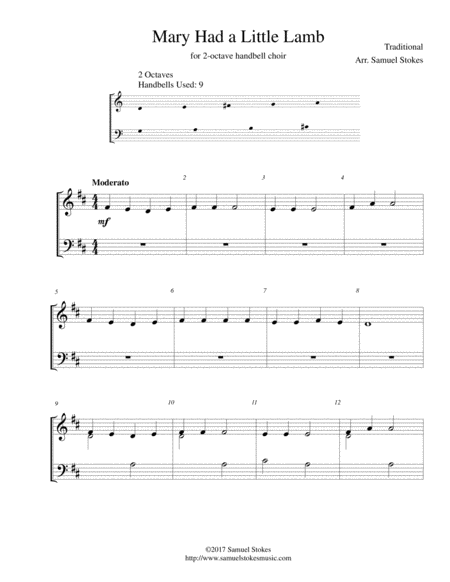 Free Sheet Music Mary Had A Little Lamb For 2 Octave Handbell Choir