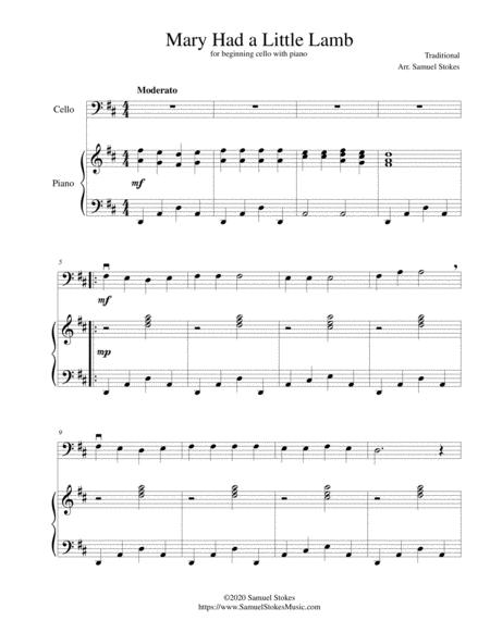 Mary Had A Little Lamb For Beginning Cello With Optional Piano Accompaniment Sheet Music