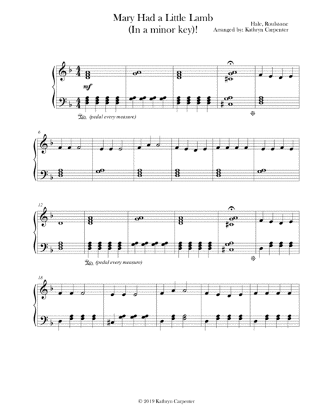 Free Sheet Music Mary Had A Little Lamb Minor Key