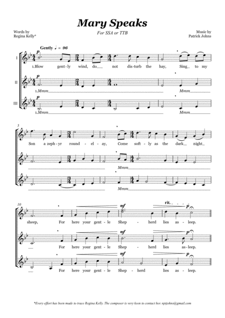 Free Sheet Music Mary Speaks Ssa Or Ttb A Cappella