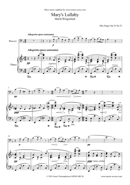 Marys Lullaby Or Maria Wiegenlied Bassoon And Piano Sheet Music